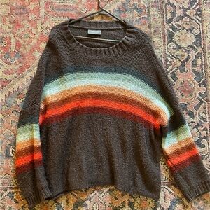 Wooden Ships Brown Sweater with Colorful Stripes